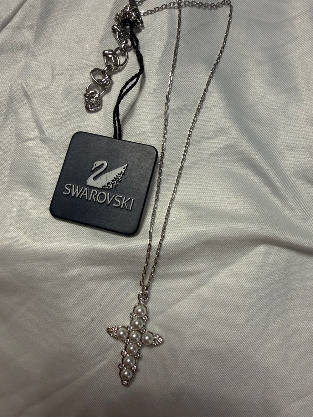 Swarovski Silver Pearl and Crystal Cross Necklace
